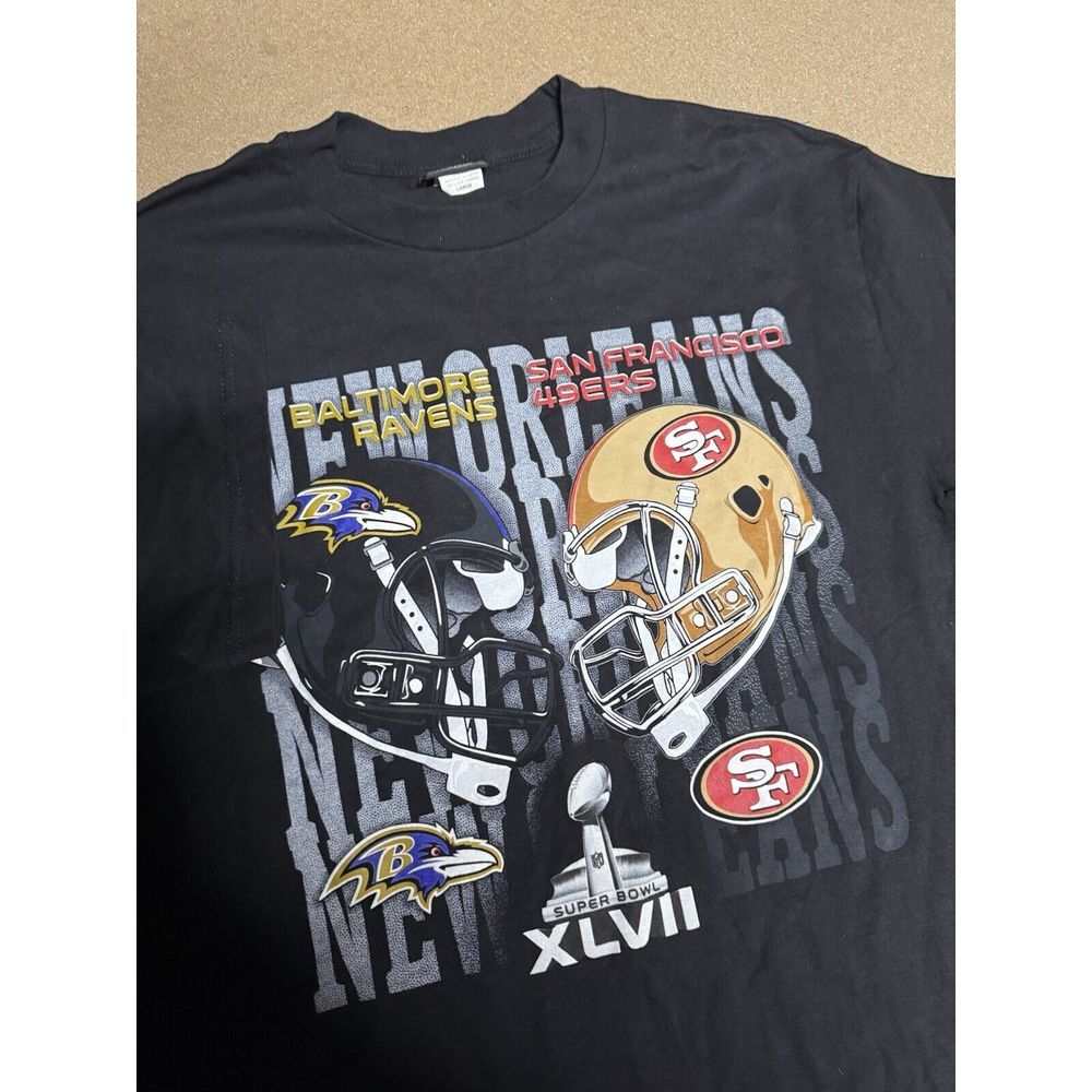 2013 Super Bowl XLVII Ravens vs‎ 49ers t-shirt Delta Pro Weight LARGE black Y2k
